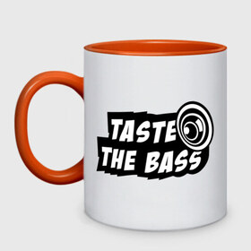 Кружка двухцветная с принтом Taste the bass в Петрозаводске, керамика | объем — 330 мл, диаметр — 80 мм. Цветная ручка и кайма сверху, в некоторых цветах — вся внутренняя часть | club | басс | бассы | клубная | клубняк | попробуй бассы | саб | сабвуфер