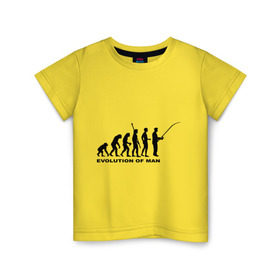 Детская футболка хлопок с принтом Рыбак. Эволюция в Петрозаводске, 100% хлопок | круглый вырез горловины, полуприлегающий силуэт, длина до линии бедер | Тематика изображения на принте: рыба | рыбак | рыбалка | удочка | эволюция