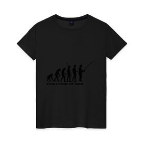 Женская футболка хлопок с принтом Рыбак. Эволюция в Петрозаводске, 100% хлопок | прямой крой, круглый вырез горловины, длина до линии бедер, слегка спущенное плечо | рыба | рыбак | рыбалка | удочка | эволюция