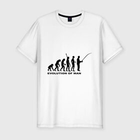 Мужская футболка премиум с принтом Рыбак. Эволюция в Петрозаводске, 92% хлопок, 8% лайкра | приталенный силуэт, круглый вырез ворота, длина до линии бедра, короткий рукав | рыба | рыбак | рыбалка | удочка | эволюция