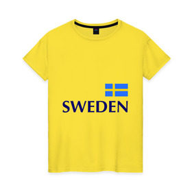Женская футболка хлопок с принтом Сборная Швеции - 10 в Петрозаводске, 100% хлопок | прямой крой, круглый вырез горловины, длина до линии бедер, слегка спущенное плечо | football | сборная швеции | флаг швеции | футбол | швеция