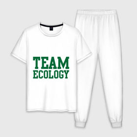 Мужская пижама хлопок с принтом Команда экологов в Петрозаводске, 100% хлопок | брюки и футболка прямого кроя, без карманов, на брюках мягкая резинка на поясе и по низу штанин
 | eco | team ecology | зеленые технологии | зелень | планета | чистота | эко | экология