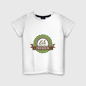 Детская футболка хлопок с принтом Натуральное качество в Петрозаводске, 100% хлопок | круглый вырез горловины, полуприлегающий силуэт, длина до линии бедер | Тематика изображения на принте: eco | зеленые технологии | зелень | натуральное качество | планета | чистота | эко | экология