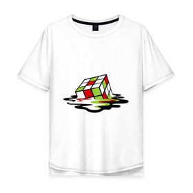 Мужская футболка хлопок Oversize с принтом Кубик рубика в Петрозаводске, 100% хлопок | свободный крой, круглый ворот, “спинка” длиннее передней части | головоломка | игра | игрушка | кубик рубик