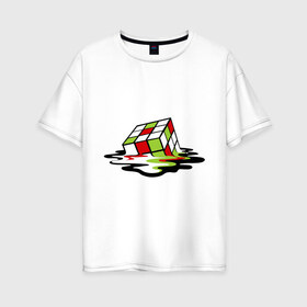 Женская футболка хлопок Oversize с принтом Кубик рубика в Петрозаводске, 100% хлопок | свободный крой, круглый ворот, спущенный рукав, длина до линии бедер
 | головоломка | игра | игрушка | кубик рубик