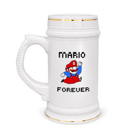 Кружка пивная с принтом Mario forever в Петрозаводске,  керамика (Материал выдерживает высокую температуру, стоит избегать резкого перепада температур) |  объем 630 мл | Тематика изображения на принте: nintendo | марио | нинтендо