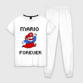 Женская пижама хлопок с принтом Mario forever в Петрозаводске, 100% хлопок | брюки и футболка прямого кроя, без карманов, на брюках мягкая резинка на поясе и по низу штанин | nintendo | марио | нинтендо