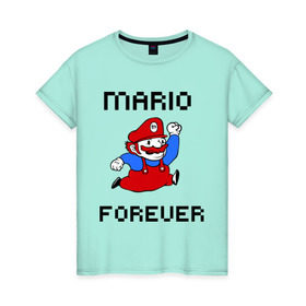 Женская футболка хлопок с принтом Mario forever в Петрозаводске, 100% хлопок | прямой крой, круглый вырез горловины, длина до линии бедер, слегка спущенное плечо | nintendo | марио | нинтендо
