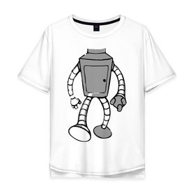 Мужская футболка хлопок Oversize с принтом бендэр в Петрозаводске, 100% хлопок | свободный крой, круглый ворот, “спинка” длиннее передней части | bender | futurama | бендер | мультики | мультфильмы | футурама