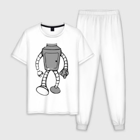 Мужская пижама хлопок с принтом бендэр в Петрозаводске, 100% хлопок | брюки и футболка прямого кроя, без карманов, на брюках мягкая резинка на поясе и по низу штанин
 | bender | futurama | бендер | мультики | мультфильмы | футурама