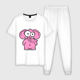 Мужская пижама хлопок с принтом Розовый слон в Петрозаводске, 100% хлопок | брюки и футболка прямого кроя, без карманов, на брюках мягкая резинка на поясе и по низу штанин
 | смешной