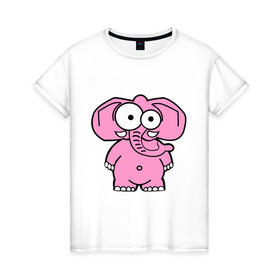 Женская футболка хлопок с принтом Розовый слон в Петрозаводске, 100% хлопок | прямой крой, круглый вырез горловины, длина до линии бедер, слегка спущенное плечо | Тематика изображения на принте: смешной