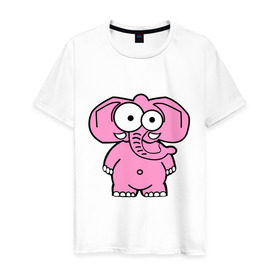 Мужская футболка хлопок с принтом Розовый слон в Петрозаводске, 100% хлопок | прямой крой, круглый вырез горловины, длина до линии бедер, слегка спущенное плечо. | Тематика изображения на принте: смешной