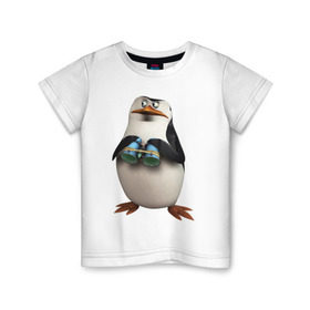 Детская футболка хлопок с принтом Пингвин с биноклем в Петрозаводске, 100% хлопок | круглый вырез горловины, полуприлегающий силуэт, длина до линии бедер | Тематика изображения на принте: пингвин