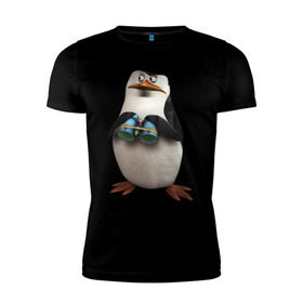 Мужская футболка премиум с принтом Пингвин с биноклем в Петрозаводске, 92% хлопок, 8% лайкра | приталенный силуэт, круглый вырез ворота, длина до линии бедра, короткий рукав | пингвин