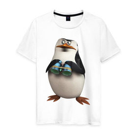 Мужская футболка хлопок с принтом Пингвин с биноклем в Петрозаводске, 100% хлопок | прямой крой, круглый вырез горловины, длина до линии бедер, слегка спущенное плечо. | пингвин