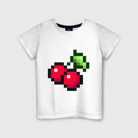 Детская футболка хлопок с принтом вишенки 8 бит в Петрозаводске, 100% хлопок | круглый вырез горловины, полуприлегающий силуэт, длина до линии бедер | 8 bit | вишня | восьмибитный
