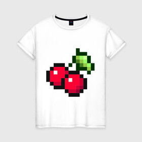 Женская футболка хлопок с принтом вишенки 8 бит в Петрозаводске, 100% хлопок | прямой крой, круглый вырез горловины, длина до линии бедер, слегка спущенное плечо | 8 bit | вишня | восьмибитный