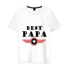 Мужская футболка хлопок с принтом Best papa logo в Петрозаводске, 100% хлопок | прямой крой, круглый вырез горловины, длина до линии бедер, слегка спущенное плечо. | best papa logo | мужу | отец | папа | папе | подарок папе | самые лучшие