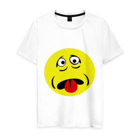 Мужская футболка хлопок с принтом Грустный смайл в Петрозаводске, 100% хлопок | прямой крой, круглый вырез горловины, длина до линии бедер, слегка спущенное плечо. | smile | грустный | грусть | смайл | смайлик