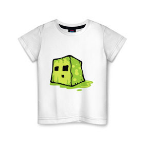 Детская футболка хлопок с принтом Slime в Петрозаводске, 100% хлопок | круглый вырез горловины, полуприлегающий силуэт, длина до линии бедер | Тематика изображения на принте: minecraft | игры | кубик | майнкрафт | смайлик
