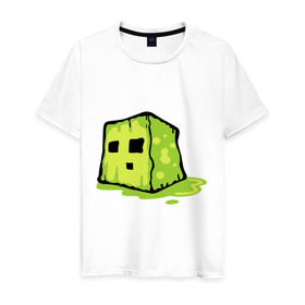 Мужская футболка хлопок с принтом Slime в Петрозаводске, 100% хлопок | прямой крой, круглый вырез горловины, длина до линии бедер, слегка спущенное плечо. | minecraft | игры | кубик | майнкрафт | смайлик