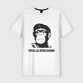 Мужская футболка премиум с принтом Viva la evolucion в Петрозаводске, 92% хлопок, 8% лайкра | приталенный силуэт, круглый вырез ворота, длина до линии бедра, короткий рукав | 