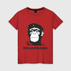 Женская футболка хлопок с принтом Viva la evolucion в Петрозаводске, 100% хлопок | прямой крой, круглый вырез горловины, длина до линии бедер, слегка спущенное плечо | 