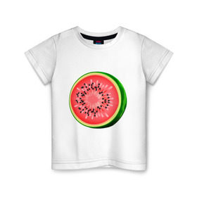 Детская футболка хлопок с принтом Половина арбуза в Петрозаводске, 100% хлопок | круглый вырез горловины, полуприлегающий силуэт, длина до линии бедер | Тематика изображения на принте: арбуз | вкусное | девушкам | фрукты | фрукты и ягоды
