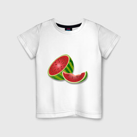 Детская футболка хлопок с принтом арбузик в Петрозаводске, 100% хлопок | круглый вырез горловины, полуприлегающий силуэт, длина до линии бедер | Тематика изображения на принте: арбуз | арбузная долька | вкусное | девушкам | фрукты | фрукты и ягоды