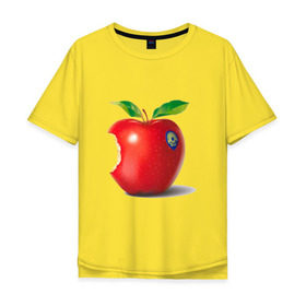 Мужская футболка хлопок Oversize с принтом откусанное яблоко в Петрозаводске, 100% хлопок | свободный крой, круглый ворот, “спинка” длиннее передней части | apple | вкусное | девушкам | фрукты | фрукты и ягоды | яблоко
