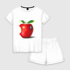 Женская пижама с шортиками хлопок с принтом откусанное яблоко в Петрозаводске, 100% хлопок | футболка прямого кроя, шорты свободные с широкой мягкой резинкой | apple | вкусное | девушкам | фрукты | фрукты и ягоды | яблоко