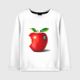 Детский лонгслив хлопок с принтом откусанное яблоко в Петрозаводске, 100% хлопок | круглый вырез горловины, полуприлегающий силуэт, длина до линии бедер | apple | вкусное | девушкам | фрукты | фрукты и ягоды | яблоко