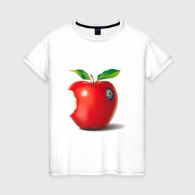Женская футболка хлопок с принтом откусанное яблоко в Петрозаводске, 100% хлопок | прямой крой, круглый вырез горловины, длина до линии бедер, слегка спущенное плечо | apple | вкусное | девушкам | фрукты | фрукты и ягоды | яблоко