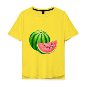 Мужская футболка хлопок Oversize с принтом Арбуз и долька в Петрозаводске, 100% хлопок | свободный крой, круглый ворот, “спинка” длиннее передней части | арбуз | вкусное | девушкам | долька | фрукты | фрукты и ягоды