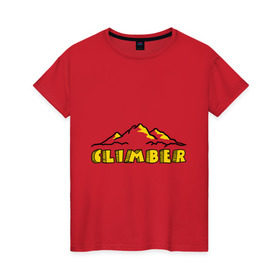 Женская футболка хлопок с принтом Альпинист_Climber в Петрозаводске, 100% хлопок | прямой крой, круглый вырез горловины, длина до линии бедер, слегка спущенное плечо | 