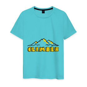 Мужская футболка хлопок с принтом Альпинист_Climber в Петрозаводске, 100% хлопок | прямой крой, круглый вырез горловины, длина до линии бедер, слегка спущенное плечо. | 