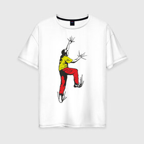 Женская футболка хлопок Oversize с принтом Альпинист карабкается в Петрозаводске, 100% хлопок | свободный крой, круглый ворот, спущенный рукав, длина до линии бедер
 | climb | альпинизм | альпинисты | горы | путь | скалолазанье | скалолазы | спорт