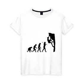 Женская футболка хлопок с принтом Эволюция альпиниста в Петрозаводске, 100% хлопок | прямой крой, круглый вырез горловины, длина до линии бедер, слегка спущенное плечо | climb | climber | альпинизм | альпинист | альпинисты | горы | путь | скалолазанье | скалолазы | спорт | эволюция