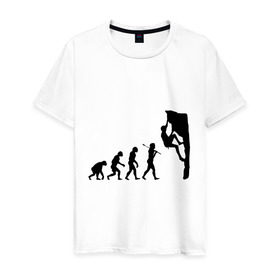 Мужская футболка хлопок с принтом Эволюция альпиниста в Петрозаводске, 100% хлопок | прямой крой, круглый вырез горловины, длина до линии бедер, слегка спущенное плечо. | climb | climber | альпинизм | альпинист | альпинисты | горы | путь | скалолазанье | скалолазы | спорт | эволюция
