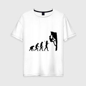 Женская футболка хлопок Oversize с принтом Эволюция альпиниста в Петрозаводске, 100% хлопок | свободный крой, круглый ворот, спущенный рукав, длина до линии бедер
 | climb | climber | альпинизм | альпинист | альпинисты | горы | путь | скалолазанье | скалолазы | спорт | эволюция