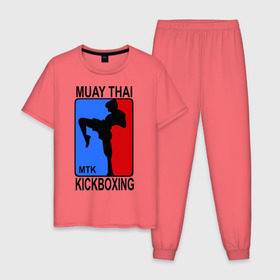 Мужская пижама хлопок с принтом Muay Thai Kickboxing в Петрозаводске, 100% хлопок | брюки и футболка прямого кроя, без карманов, на брюках мягкая резинка на поясе и по низу штанин
 | Тематика изображения на принте: кикбоксинг | муай тай