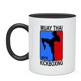 Кружка двухцветная с принтом Muay Thai Kickboxing в Петрозаводске, керамика | объем — 330 мл, диаметр — 80 мм. Цветная ручка и кайма сверху, в некоторых цветах — вся внутренняя часть | кикбоксинг | муай тай