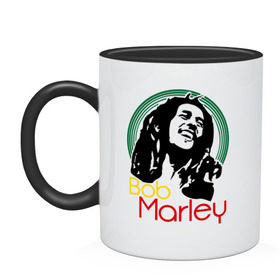 Кружка двухцветная с принтом Saint Bob Marley в Петрозаводске, керамика | объем — 330 мл, диаметр — 80 мм. Цветная ручка и кайма сверху, в некоторых цветах — вся внутренняя часть | Тематика изображения на принте: bob marley | saint bob marley | боб марли | музыка | регги