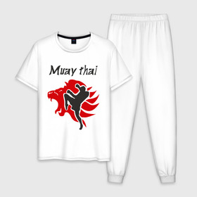 Мужская пижама хлопок с принтом Muay thai в Петрозаводске, 100% хлопок | брюки и футболка прямого кроя, без карманов, на брюках мягкая резинка на поясе и по низу штанин
 | муай тай