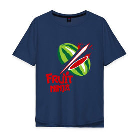 Мужская футболка хлопок Oversize с принтом Fruit Ninja в Петрозаводске, 100% хлопок | свободный крой, круглый ворот, “спинка” длиннее передней части | fruit ninja | арбуз | игры | ниндзя | разное | фрукт