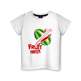 Детская футболка хлопок с принтом Fruit Ninja в Петрозаводске, 100% хлопок | круглый вырез горловины, полуприлегающий силуэт, длина до линии бедер | fruit ninja | арбуз | игры | ниндзя | разное | фрукт