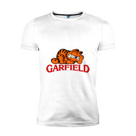 Мужская футболка премиум с принтом Гарфилд (Garfield) в Петрозаводске, 92% хлопок, 8% лайкра | приталенный силуэт, круглый вырез ворота, длина до линии бедра, короткий рукав | garfild | кот | котяра | мультик | мультфильм