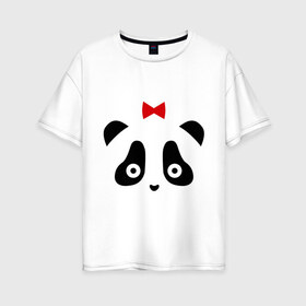 Женская футболка хлопок Oversize с принтом Панда (женская) в Петрозаводске, 100% хлопок | свободный крой, круглый ворот, спущенный рукав, длина до линии бедер
 | для влюбленных | для двоих | любовь | медведь | медвежонок | отношения | пара | парные | парочка