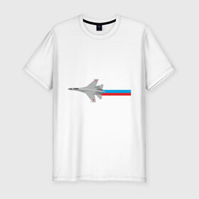 Мужская футболка премиум с принтом Су - 35 в Петрозаводске, 92% хлопок, 8% лайкра | приталенный силуэт, круглый вырез ворота, длина до линии бедра, короткий рукав | ввс | военно воздушные силы | самолет | силовые структуры | су 35 | су35